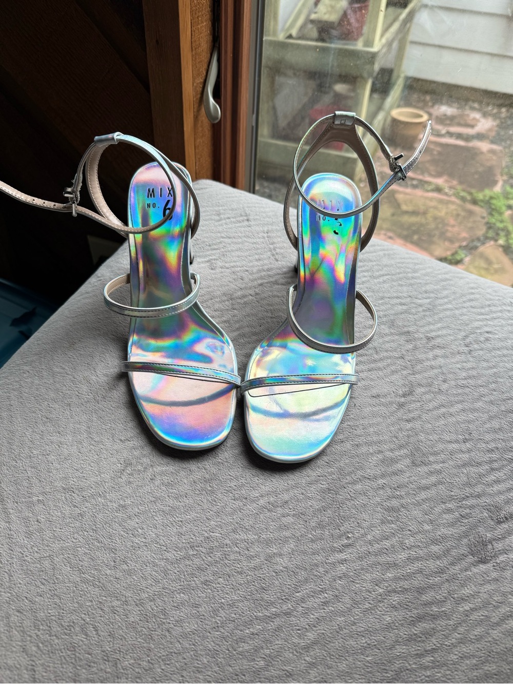MIX NO. 6 Holographic Silver Strappy Heeled Sandals
